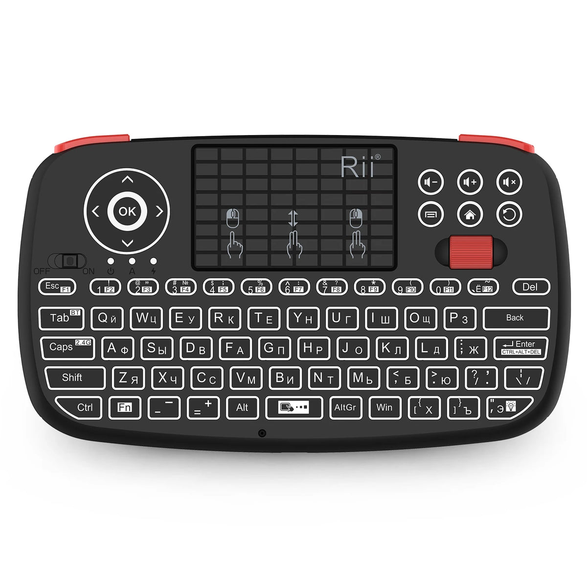 Mini clavier sans fil Bluetooth Rii I4 avec pavé tactile, télécommande souris rétroéclairée 2,4 GHz pour Windows, Android TV Box et Smart TV
