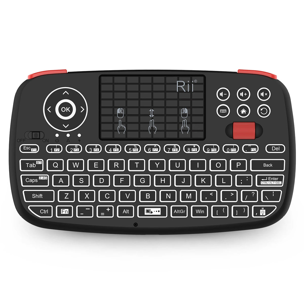 Mini clavier sans fil Bluetooth Rii I4 avec pavé tactile, télécommande souris rétroéclairée 2,4 GHz pour Windows, Android TV Box et Smart TV