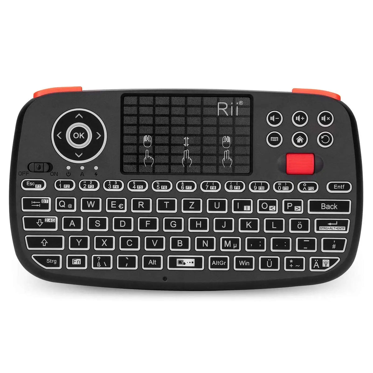 Mini clavier sans fil Bluetooth Rii I4 avec pavé tactile, télécommande souris rétroéclairée 2,4 GHz pour Windows, Android TV Box et Smart TV