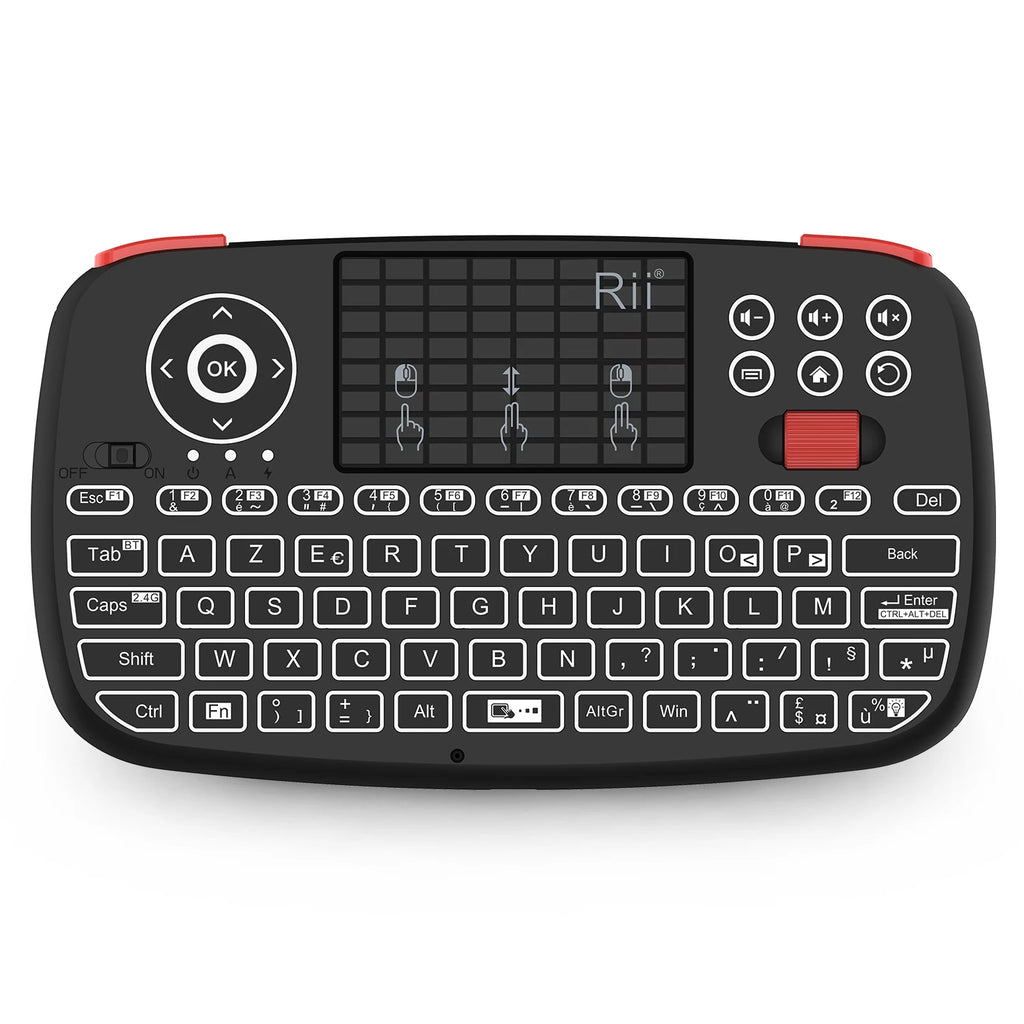 Rii I4 Mini clavier sans fil Bluetooth avec pavé tactile, télécommande de souris rétroéclairée 2.4GHz pour Windows Android TV Box Smart TV