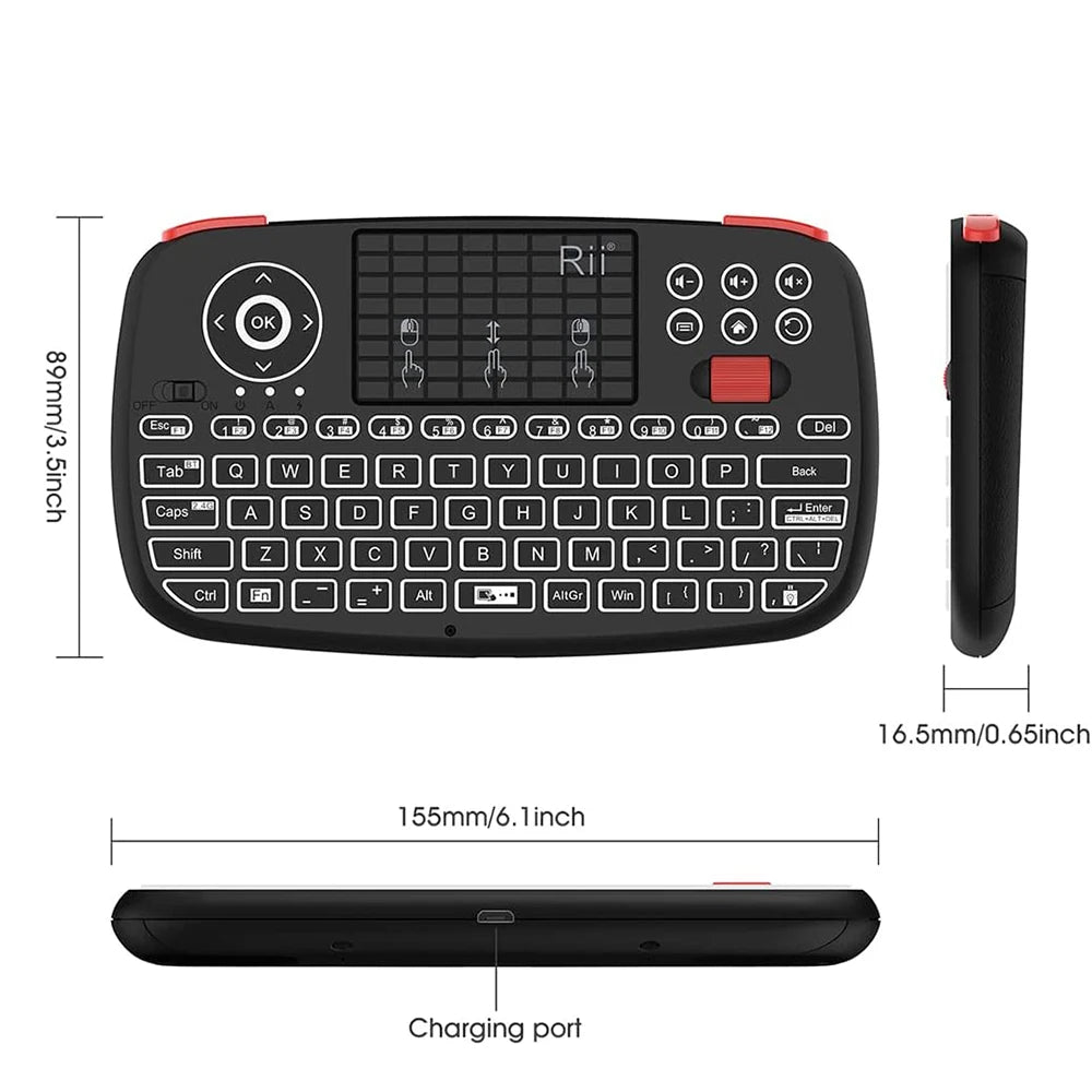 Rii I4 Mini clavier sans fil Bluetooth avec pavé tactile, télécommande de souris rétroéclairée 2.4GHz pour Windows Android TV Box Smart TV
