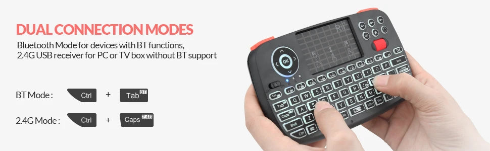 Rii I4 Mini clavier sans fil Bluetooth avec pavé tactile, télécommande de souris rétroéclairée 2.4GHz pour Windows Android TV Box Smart TV