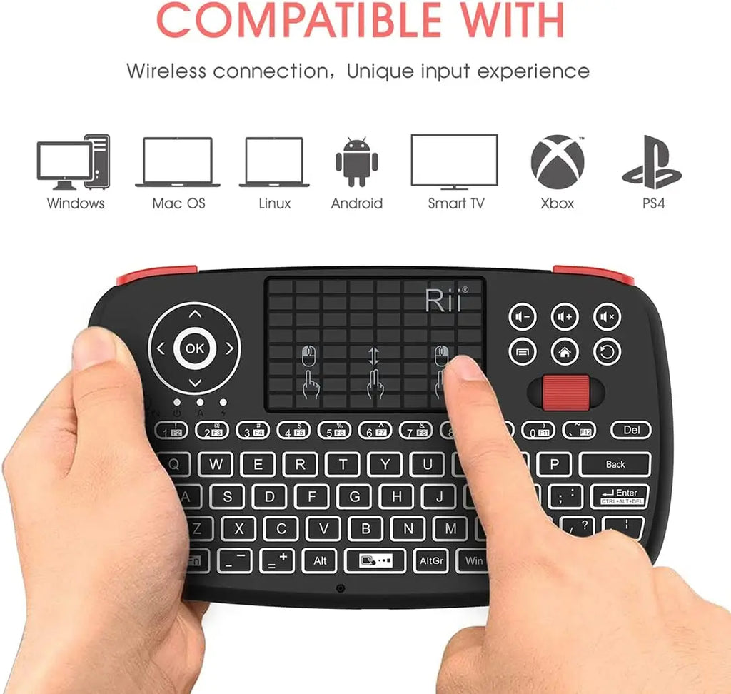 Rii I4 Mini clavier sans fil Bluetooth avec pavé tactile, télécommande de souris rétroéclairée 2.4GHz pour Windows Android TV Box Smart TV