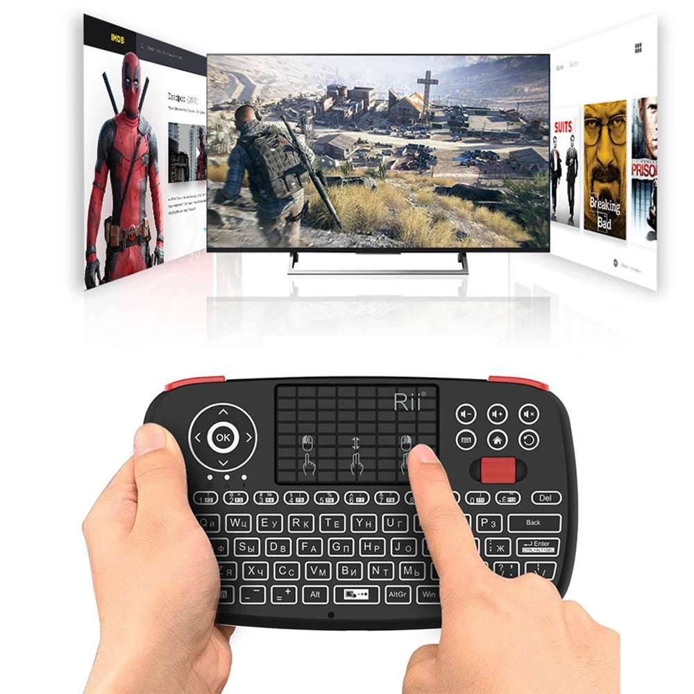 Rii I4 Mini clavier sans fil Bluetooth avec pavé tactile, télécommande de souris rétroéclairée 2.4GHz pour Windows Android TV Box Smart TV